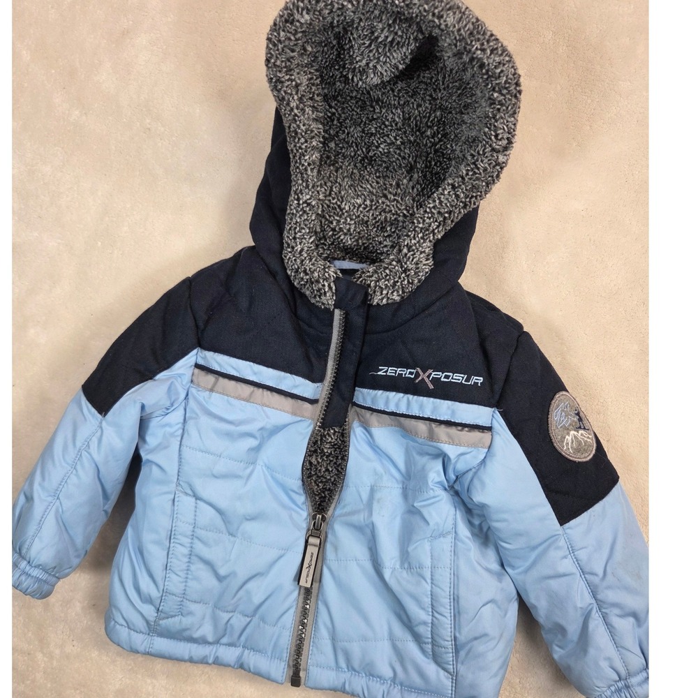 ZeroXposur Puffer Jacket Boys SZ 12M Light Blue Quilted Hooded Winter Snow Cozy